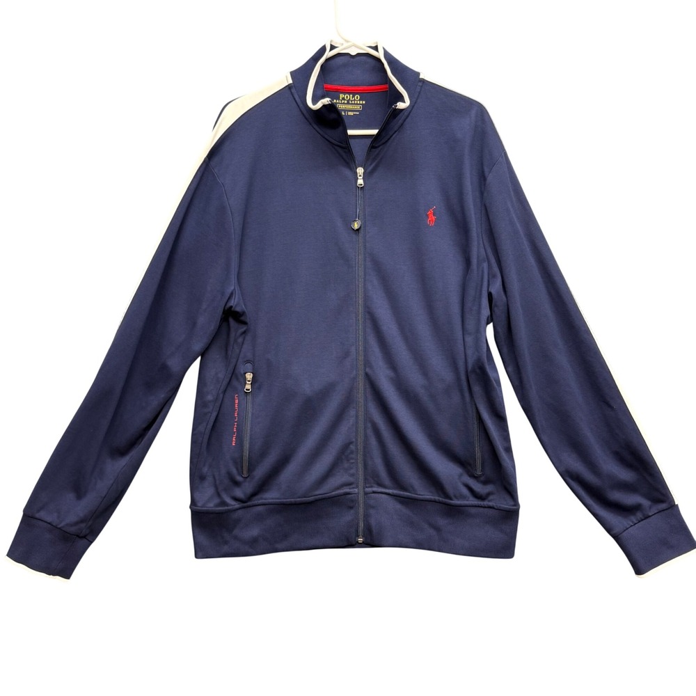 Polo Ralph Lauren Performance Mens Navy Blue White Stripe Track Jacket Large